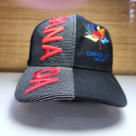 Canada 150 Baseball Cap Hat 1867-2017 Black Red Hook and Loop Adjustable - Picture 3 of 7